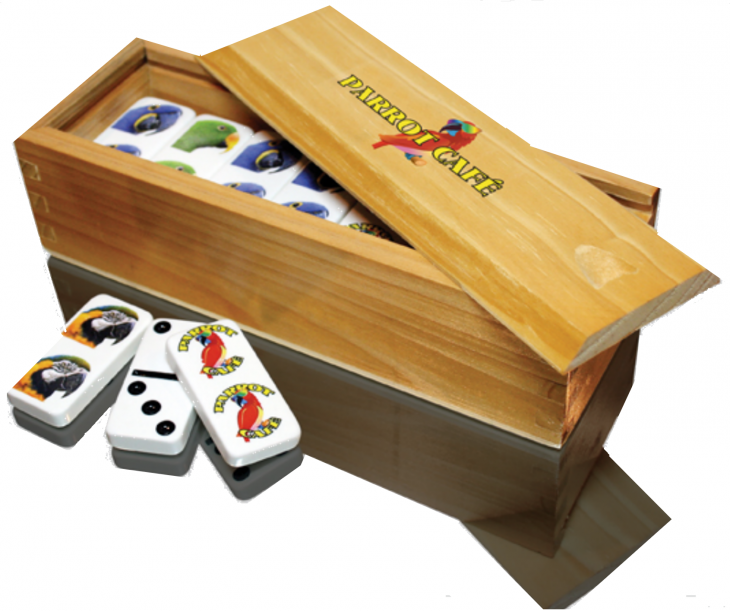 Dominoes in a Light Wood Box with Custom Tiles and Lid main image